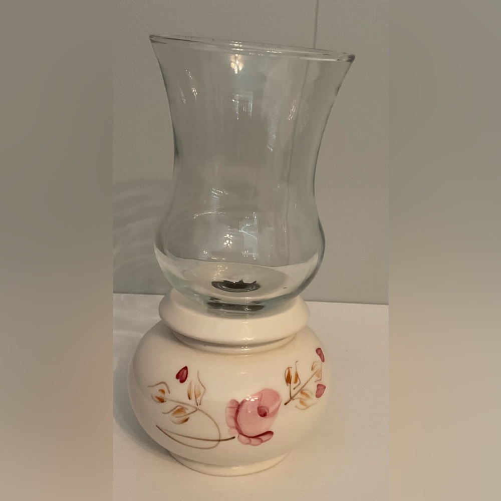 Floral Glass Hurricane Candle Holder